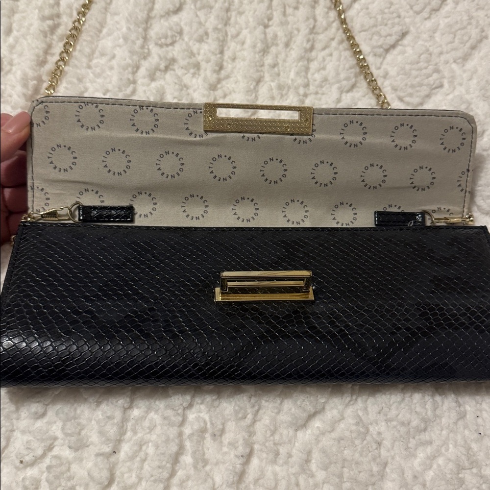 BCBG Generation Carly Crossbody Black Clutch with Gold Accents - Picture 6 of 15